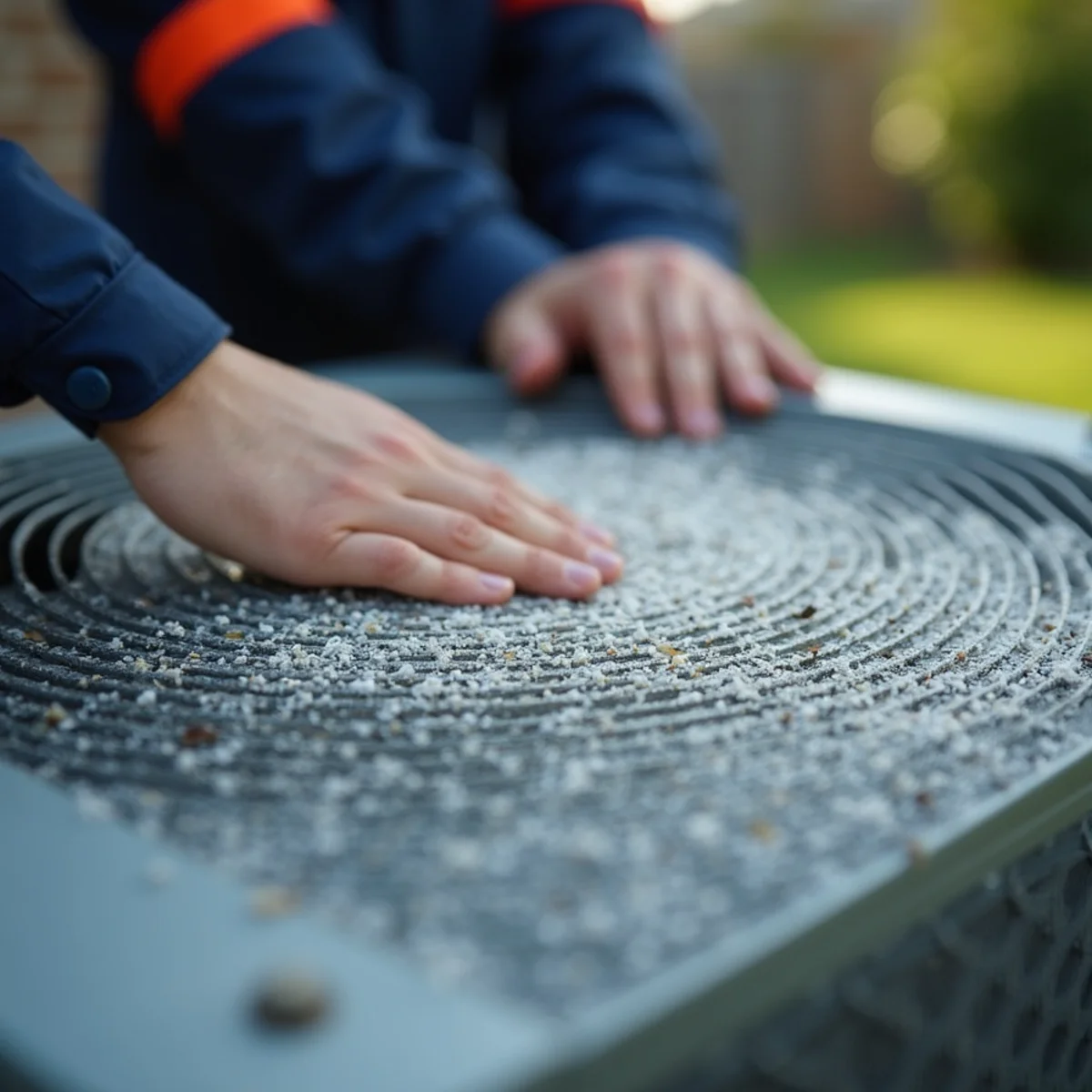 Rinsing accumulated cottonwood, lawn clippings, and dust off outdoor condenser coil