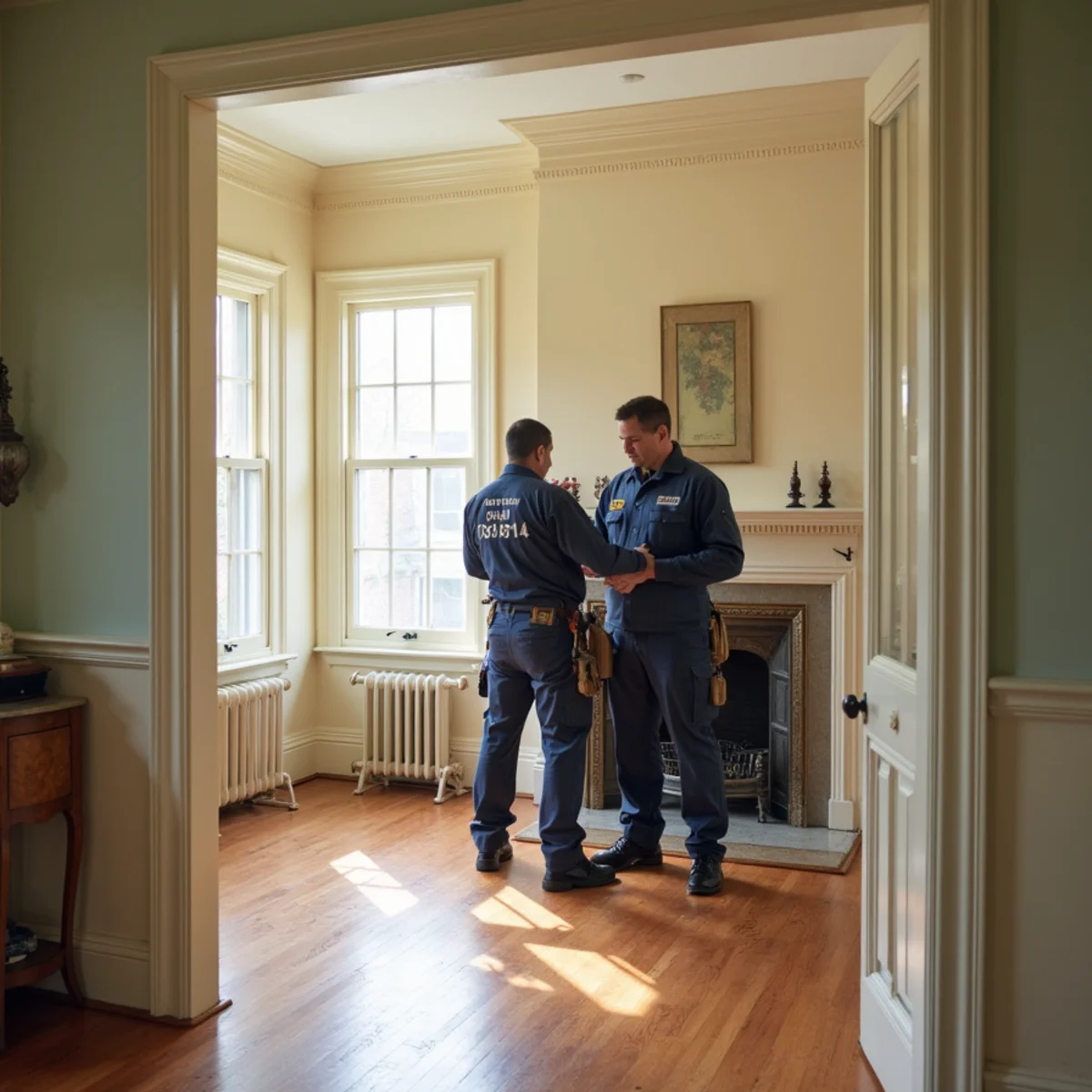 Ductless mini split indoor unit mounted on plaster wall of historic Morristown home
