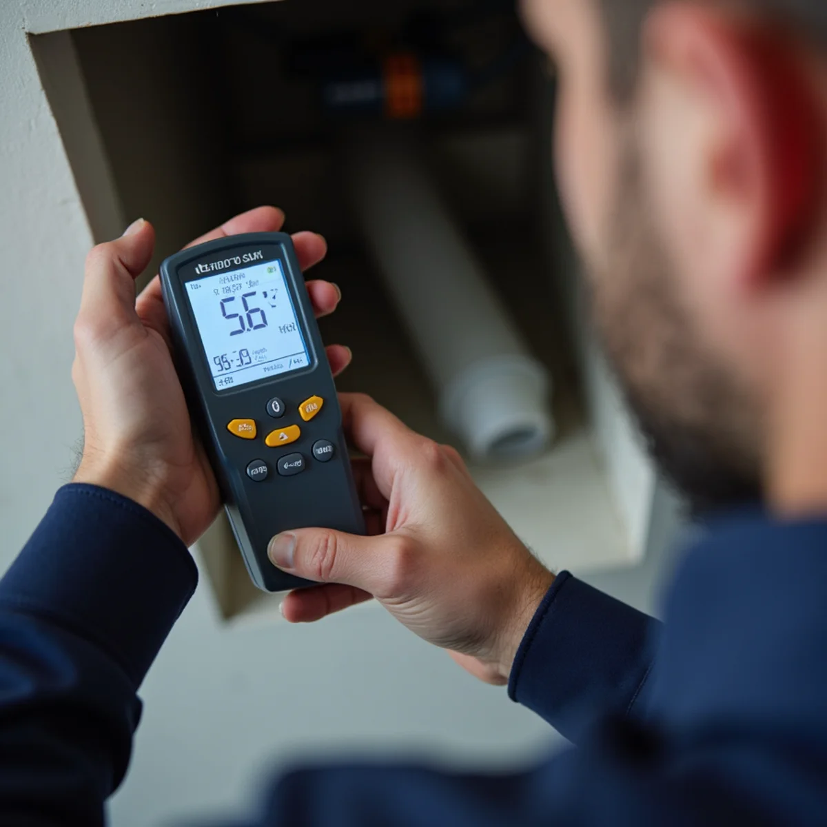 Digital psychrometer instrument measuring return and supply relative humidity split