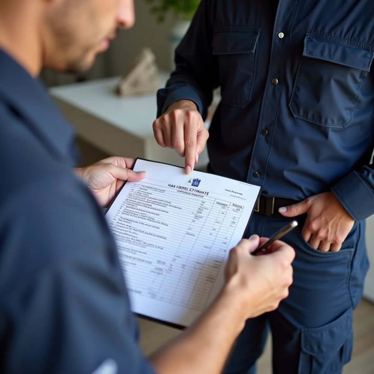 Detailed flat-rate written repair estimate breakdown presented to homeowner