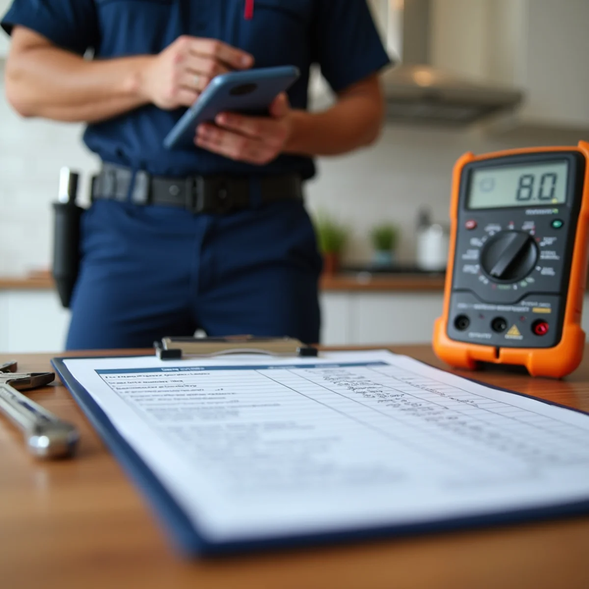 HVAC technician explaining itemized repair estimate to homeowner in Morristown NJ