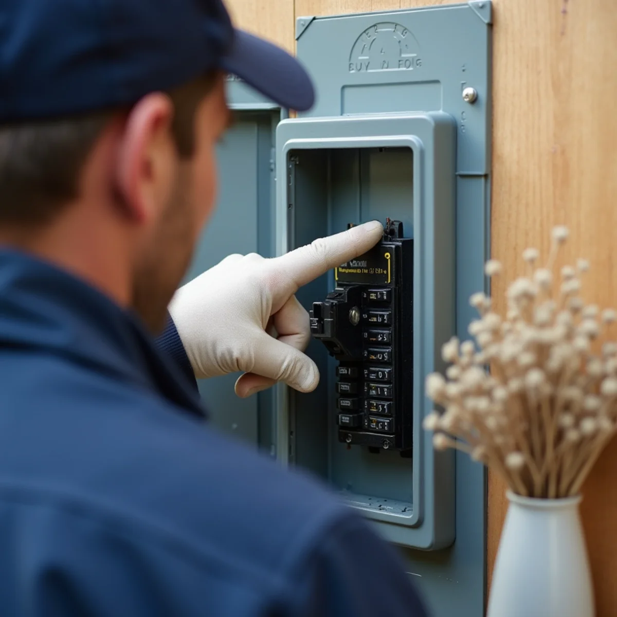 Main electrical breaker panel with 15-amp heating circuit breaker reset