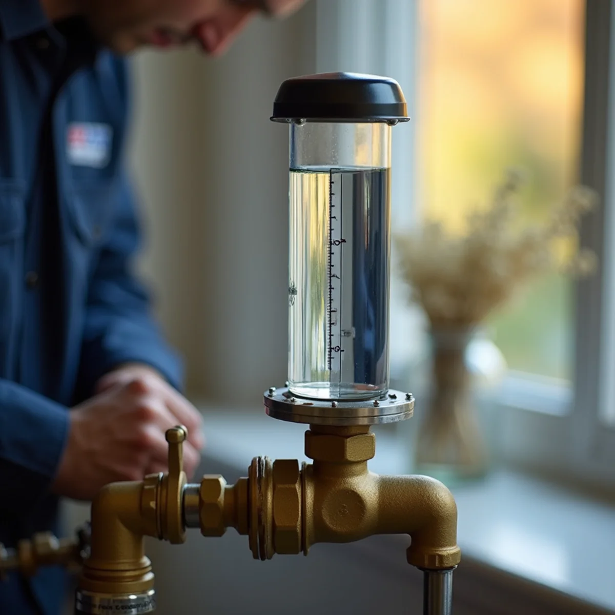 Checking steam boiler water gauge glass tube and blowdown drain valve