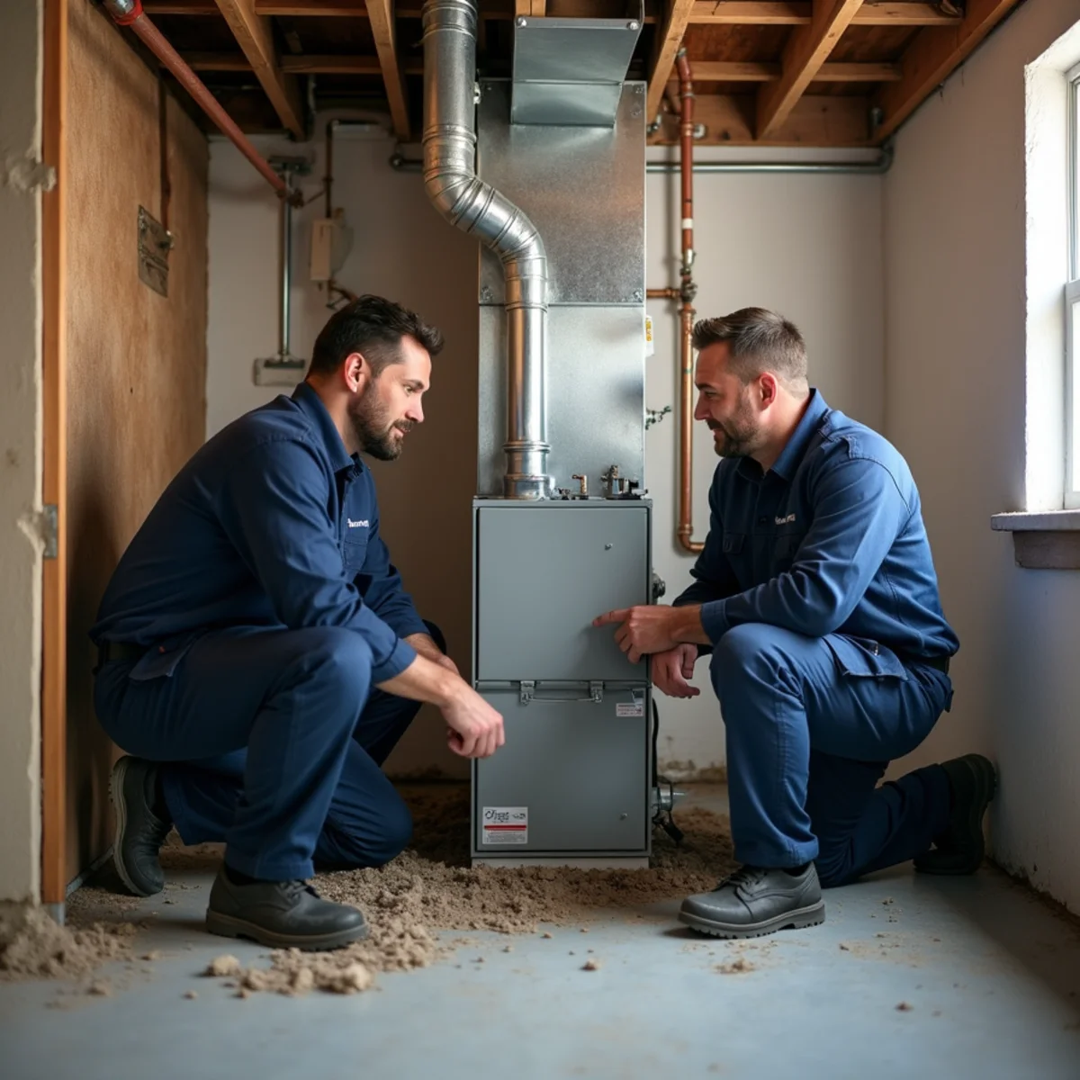 New high efficiency natural gas boiler installation replacing aging oil burner in NJ basement