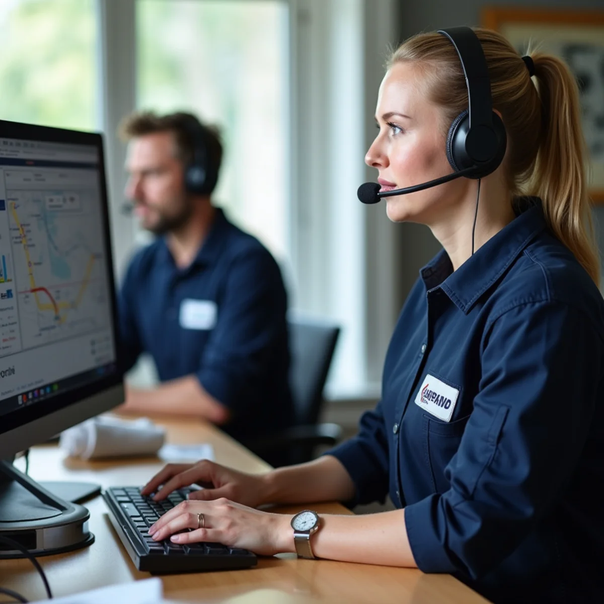Customer support and emergency heating dispatch desk with 24/7 coordination system