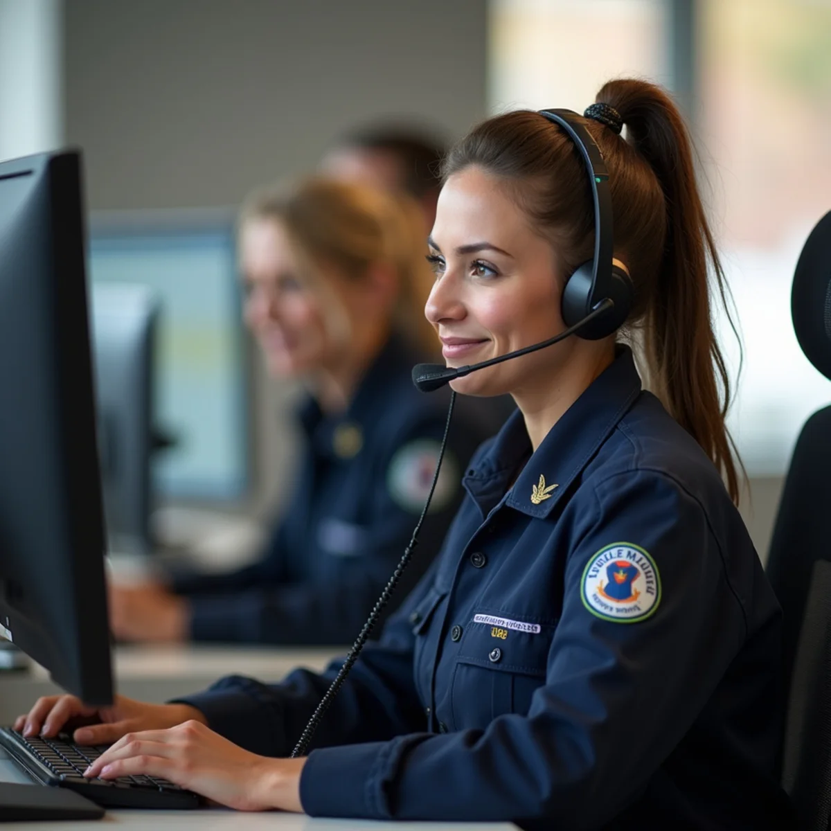 Friendly HVAC customer dispatch representative assisting caller
