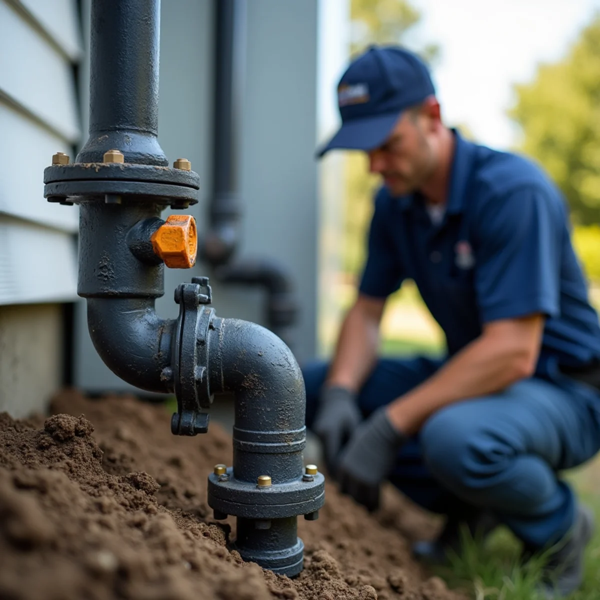 Black iron natural gas piping connection and shutoff valve installed during oil conversion