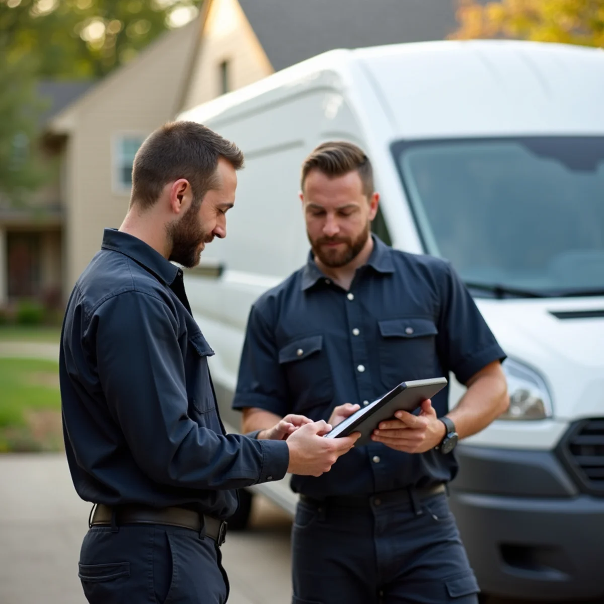 HVAC service technicians with fully stocked service van ready for Morristown dispatch