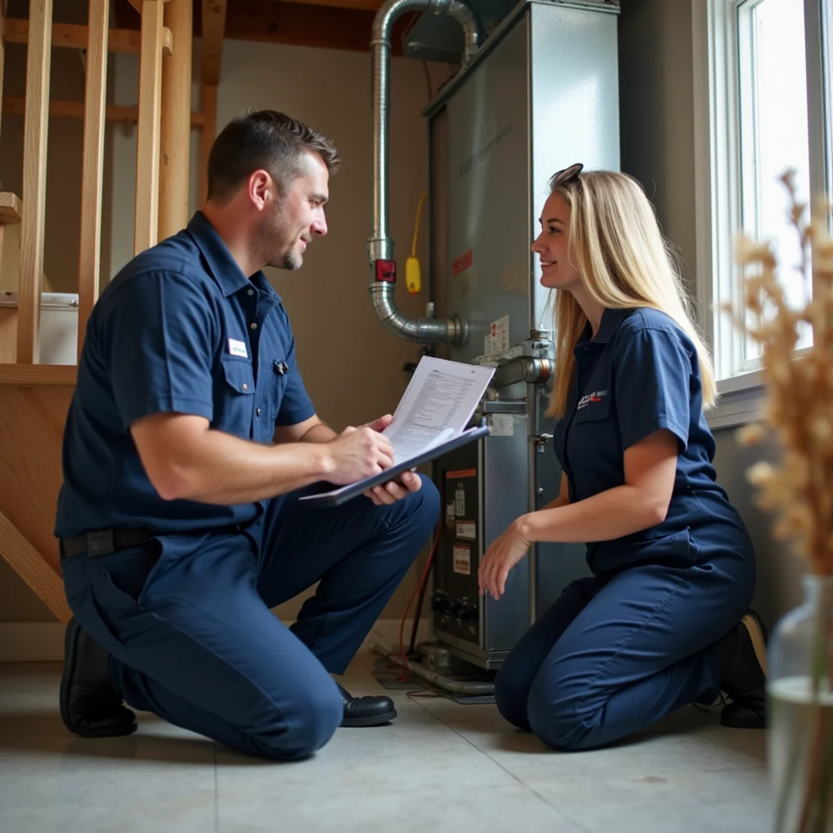 HVAC technician explaining upfront repair pricing to Morristown homeowner