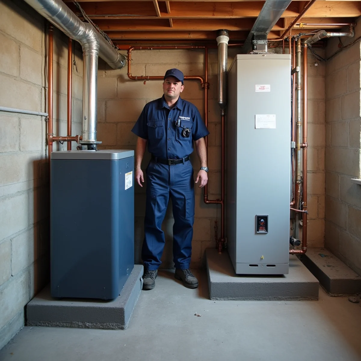 Flood-resistant elevated boiler and burner mounting platform in Denville basement