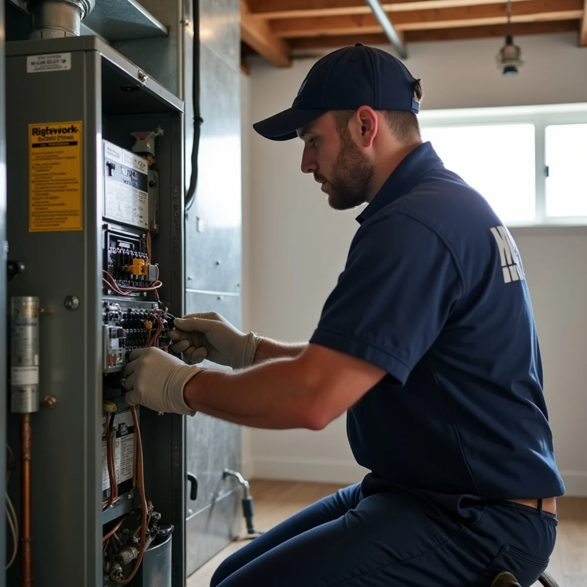 Two-stage variable speed gas furnace replacement in Randolph split-level basement